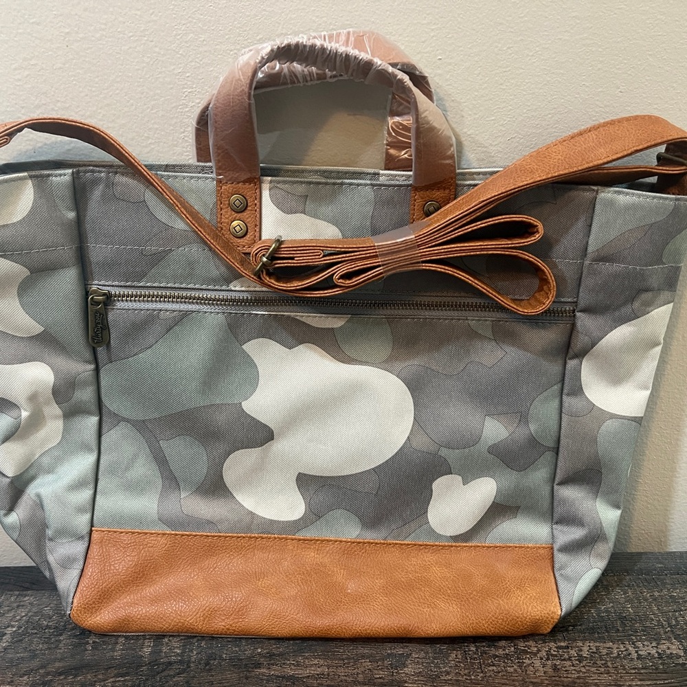 Stylish Camouflage Tote Bag with Tan Accents